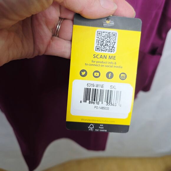 Wonder Wink Women's 4-Pocket V-Neck Short Sleeve Scrub Top #6319 Wine Color 5XL - Picture 10 of 15